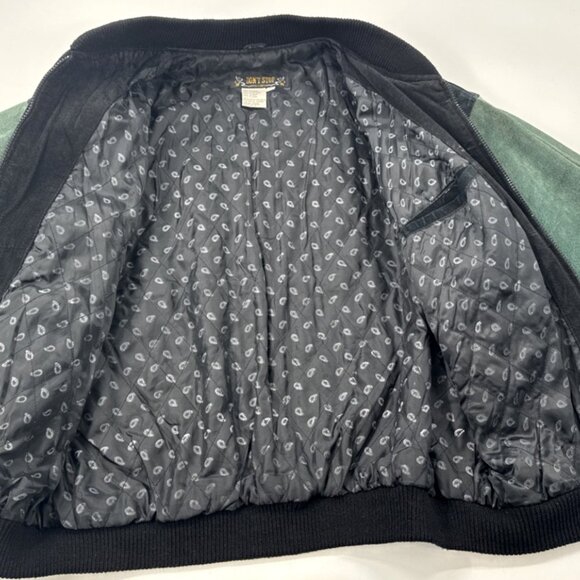 Vintage 90s Suede Leather Jacket Mens Large Bomber Pockets Zip Colorblock Retro - Picture 2 of 16